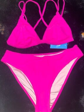 Cupshe Neon Pink Strappy Triangle Bikini Set